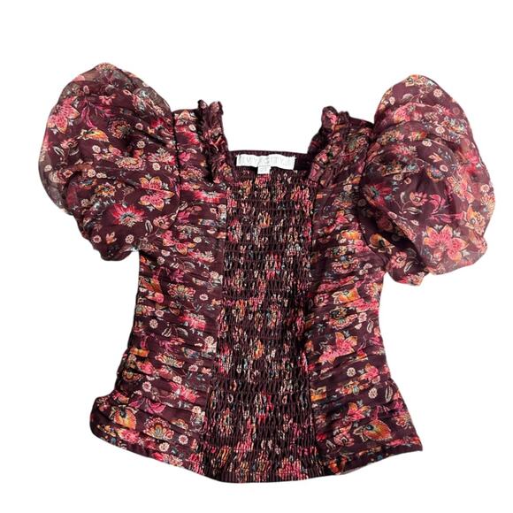 Ivy City Co Mini Stephanie Top Dramatic Puff Sleeve Square Neck Smocked Blouse 2 - Picture 1 of 6